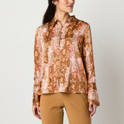 Worthington Womens Cuffed Long Sleeve Fitted Button-Down Shirt