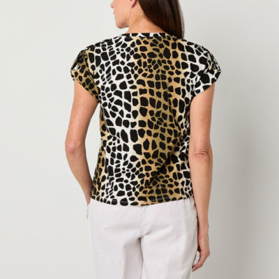 Liz Claiborne Womens Round Neck Short Sleeve Blouse