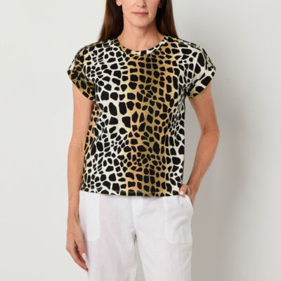 Liz Claiborne Womens Round Neck Short Sleeve Blouse