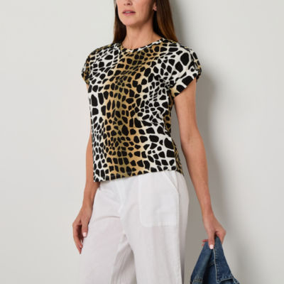 Liz Claiborne Womens Round Neck Short Sleeve Blouse