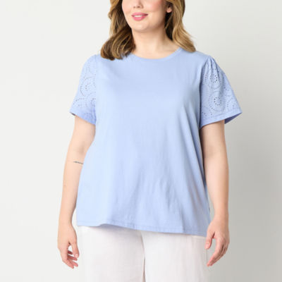 Liz Claiborne Plus Womens V Neck Short Sleeve Blouse