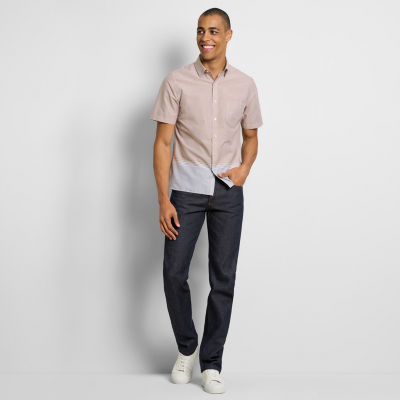 Van Heusen Everyday Defense Stain Shield Mens Short Sleeve Slim Fit Stretch Fabric Wrinkle Free Button-Down Shirt