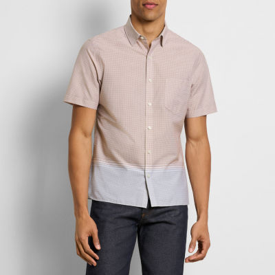 Van Heusen Everyday Defense Stain Shield Mens Short Sleeve Slim Fit Stretch Fabric Wrinkle Free Button-Down Shirt