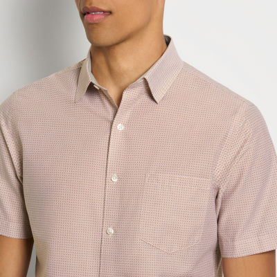 Van Heusen Everyday Defense Stain Shield Mens Short Sleeve Slim Fit Stretch Fabric Wrinkle Free Button-Down Shirt