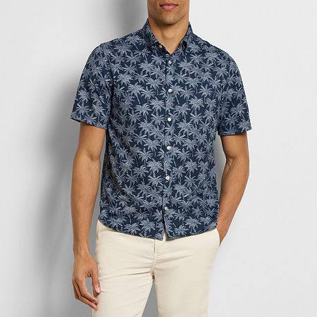 Van Heusen Performance Knit Mens Slim Fit Short Sleeve Floral Button-Down Shirt, Xx-large, Blue