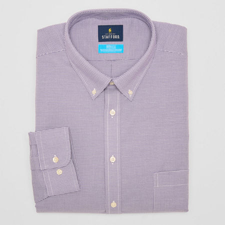Stafford Coolmax All Season Oxford Mens Big & Tall Regular Fit Long Sleeve Houndstooth Dress Shirt, 18-18.5 36-37, Purple