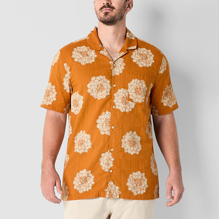 Mutual weave Camp Big and Tall Mens Classic Fit Short Sleeve Floral Button-Down Shirt, 3x-large Tall, Orange