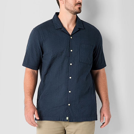 Mutual weave Textured Camp Big and Tall Mens Classic Fit Short Sleeve Button-Down Shirt, 3x-large Tall, Blue