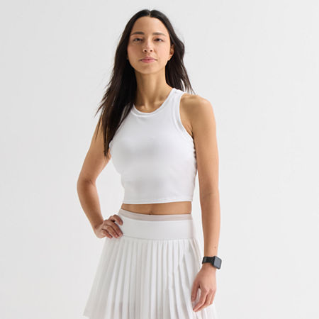 Xersion Cropped Womens Sleeveless Active Tank Top, Large, White