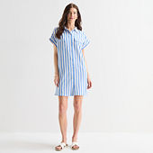 st john's bay short sleeve shift dress St. John's Bay Womens V Neck Short Sleeve Plaid Shift Dress