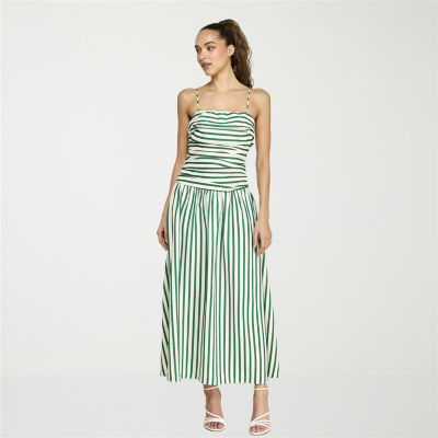 belle vie Womens Sleeveless Striped Midi Fit + Flare Dress