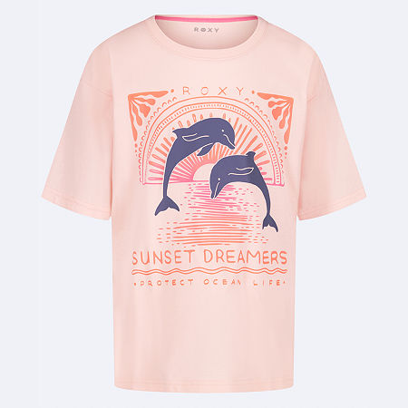 Roxy Big Kid Girls Crew Neck Short Sleeve Regular Fit Graphic T-shirt In Pink
