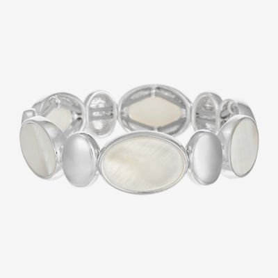 Liz Claiborne Womens White Mother Of Pearl Stretch Bracelet