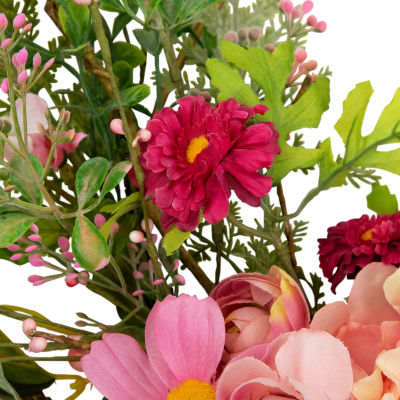 Northlight 16" Pink Bunny And Peony Mixed Floral Hanging Decor