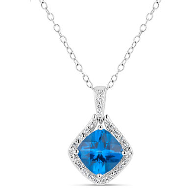 Womens Genuine Topaz Sterling Silver Pendant Necklace