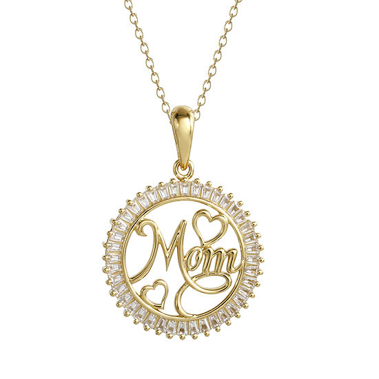 DiamonArt® Womens 1 1/10 CT. T.W.  White Cubic Zirconia 14K Gold Over Silver Round Heart "Mom"Pendant Necklace