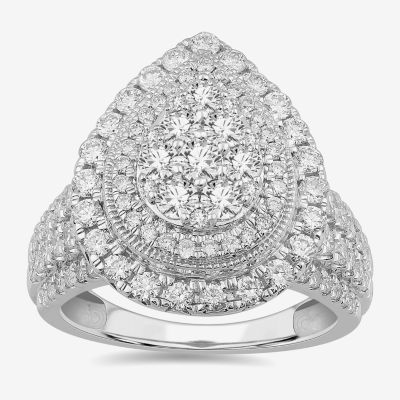 (G-H / Si1-Si2) Womens 2 CT. T.W. Lab Grown White Diamond 10K Gold Pear Side Stone Engagement Ring