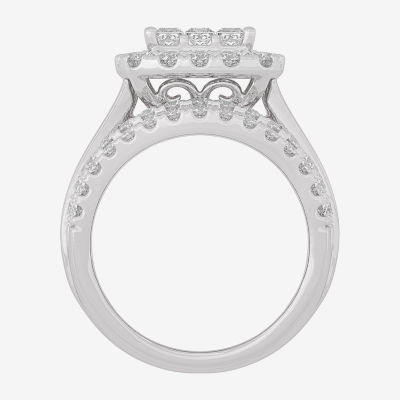 Womens 3 CT.T.W. Natural Diamond 10K Gold Cushion Side Stone Engagement Ring