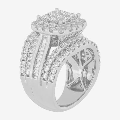 Womens 3 CT.T.W. Natural Diamond 10K Gold Cushion Side Stone Engagement Ring