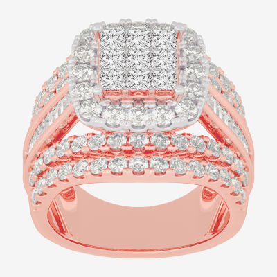 Womens 3 CT.T.W. Natural Diamond 10K Gold Cushion Side Stone Engagement Ring