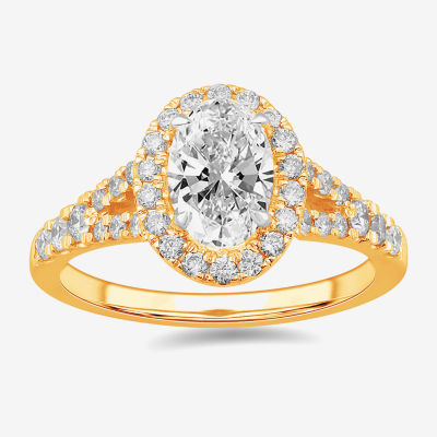 Signature By Modern Bride (G-H / Si1-Si2) Womens 1 3/8 CT. T.W. Lab Grown White Diamond 14K Gold Oval Side Stone Engagement Ring