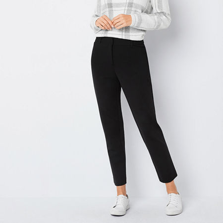 Liz Claiborne Emma Ponte Womens Ankle Mid Rise Slim Fit Ankle Pant, 10 Petite, Black