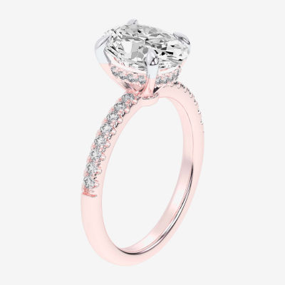 G-H / Si1-Si2) Womens 1/4 CT. T.W. Lab Grown White Diamond 14K Rose Gold Oval Side Stone Engagement Ring