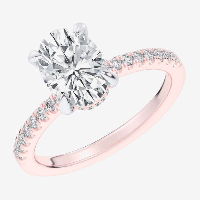 G-H / Si1-Si2) Womens 1/4 CT. T.W. Lab Grown White Diamond 14K Rose Gold Oval Side Stone Engagement Ring