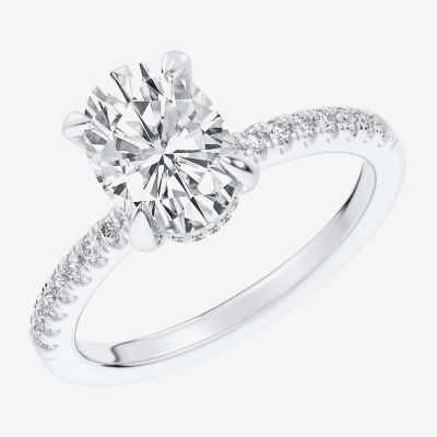 G-H / Si1-Si2) Womens 1/4 CT. T.W. Lab Grown White Diamond 14K Gold Oval Side Stone Engagement Ring