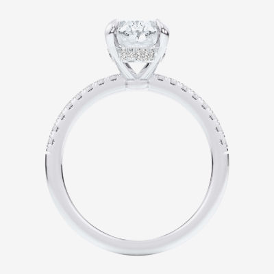 G-H / Si1-Si2) Womens 1/ CT. T.W. Lab Grown White Diamond 14K Gold Oval Side Stone Engagement Ring