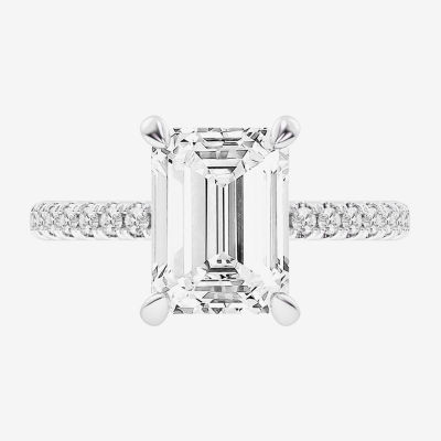 (G-H / Si1-Si2 Womens 4 1/4 CT. T.W. Lab Grown White Diamond 14K White Gold Side Stone Engagement Ring