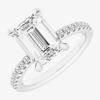 (G-H / Si1-Si2 Womens 4 1/4 CT. T.W. Lab Grown White Diamond 14K White Gold Side Stone Engagement Ring