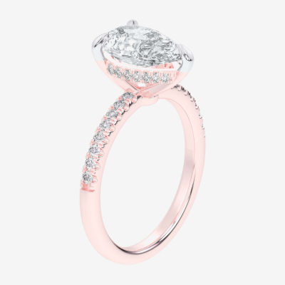 G-H / Si1-Si2) Womens 1/4 CT. T.W. Lab Grown White Diamond 14K Rose Gold Pear Side Stone Engagement Ring