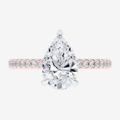G-H / Si1-Si2) Womens 1/4 CT. T.W. Lab Grown White Diamond 14K Rose Gold Pear Side Stone Engagement Ring