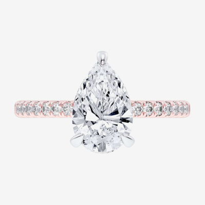 (G-H / Si1-Si2 Womens 4 1/4 CT. T.W. Lab Grown White Diamond 14K Rose Gold Pear Side Stone Engagement Ring