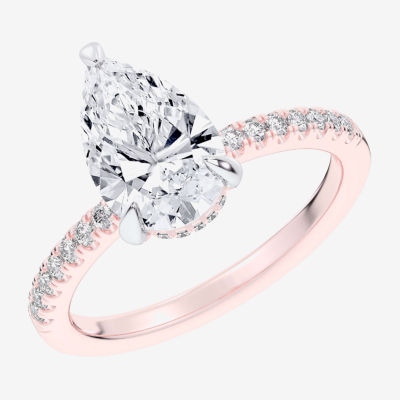 G-H / Si1-Si2) Womens 1/4 CT. T.W. Lab Grown White Diamond 14K Rose Gold Pear Side Stone Engagement Ring