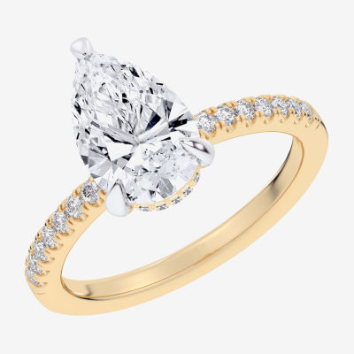(G-H / Si1-Si2 Womens 4 1/4 CT. T.W. Lab Grown White Diamond 14K Gold Pear Side Stone Engagement Ring