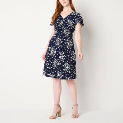 R & K Originals Womens Short Sleeve Floral Fit + Flare Dress