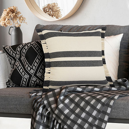 Lr Home Mistaus Stripe Square Throw Pillow, One Size, Gray