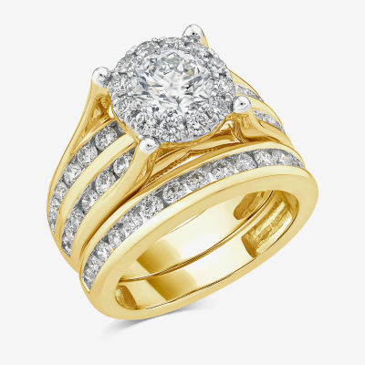 (G / Si1-Si2) Womens 3 CT. T.W. Lab Grown White Diamond 10K Gold Round Side Stone Bridal Set