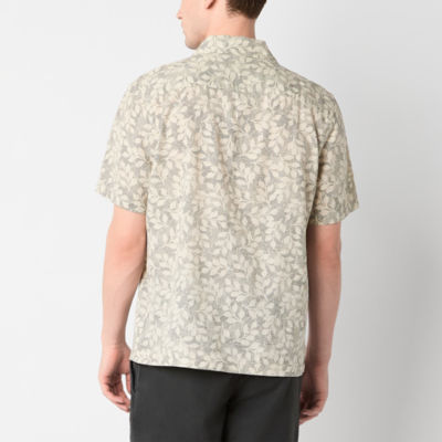 mutual weave Mens Linen Blend Short Sleeve Camp Shirt