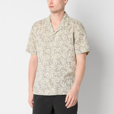 mutual weave Mens Linen Blend Short Sleeve Camp Shirt