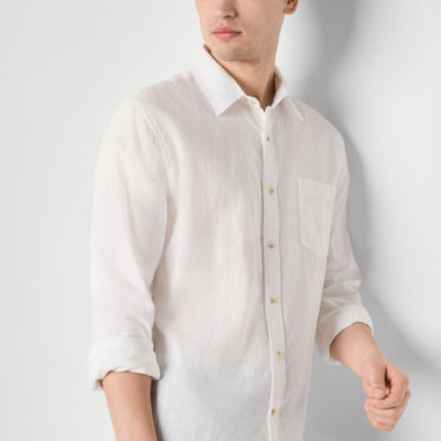 mutual weave Linen Blend Mens Regular Fit Long Sleeve Button-Down Shirt