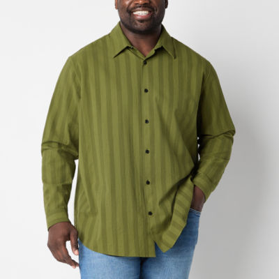 Shaquille O'Neal XLG Big and Tall Mens Regular Fit Long Sleeve Striped Button-Down Shirt
