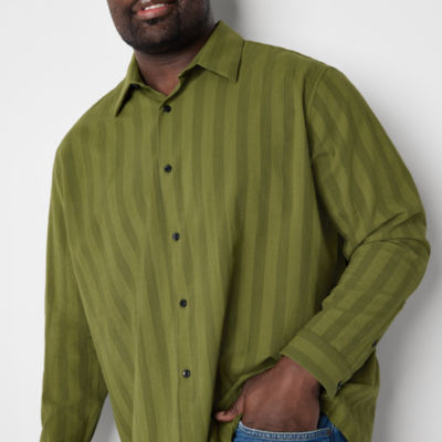 Shaquille O'Neal XLG Big and Tall Mens Regular Fit Long Sleeve Striped Button-Down Shirt