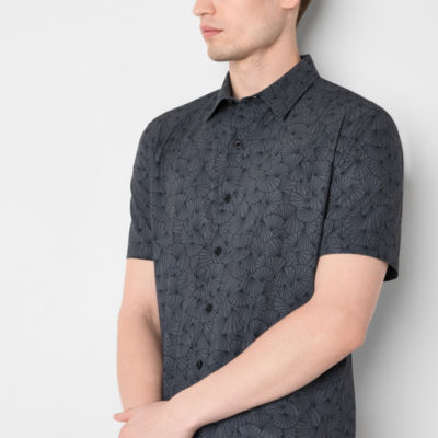 Stylus Mens Regular Fit Short Sleeve Geometric Button-Down Shirt