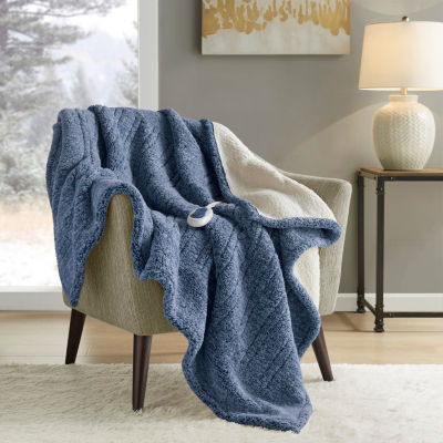 True North By Sleep Philosophy Marbled Sherpa Heated Washable Electric Midweight Throw