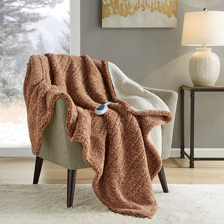 True North By Sleep Philosophy Marbled Sherpa Heated Washable Midweight Electric Throws, One Size, Brown