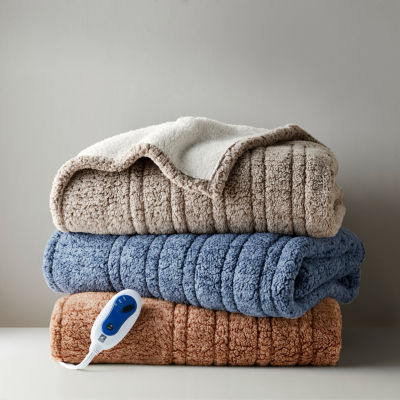 True North By Sleep Philosophy Marbled Sherpa Heated Washable Electric Midweight Throw
