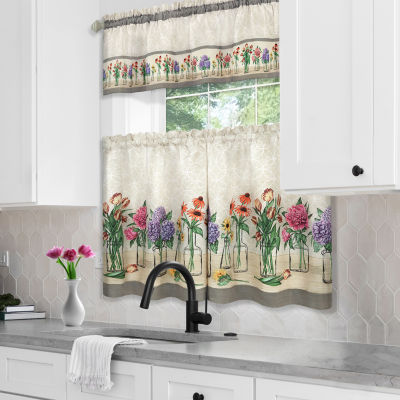 Achim Garden Blooms 3-pc. Rod Pocket Kitchen Curtain Window Set